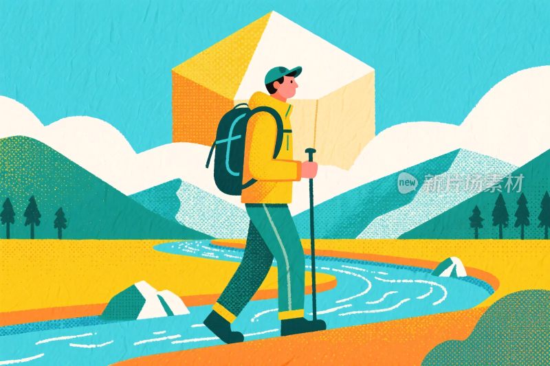 户外徒步风景插画