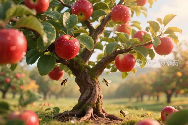 苹果树丰收插画