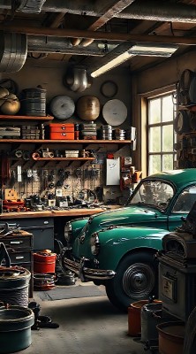 复古车库里的经典绿车 复古车库里的经典绿车