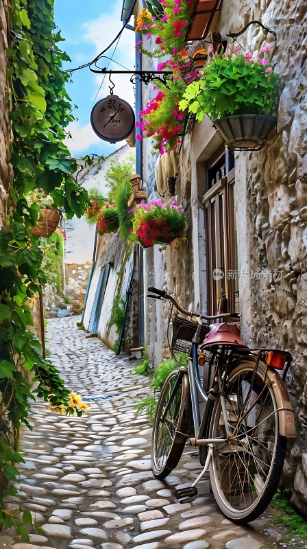 石板小巷自行车花篮