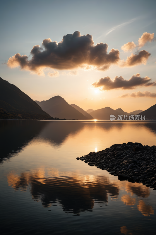 一个湖泊的景色一座高山清风景图片