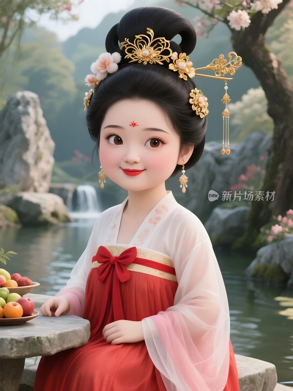 汉服佳人湖畔品茗