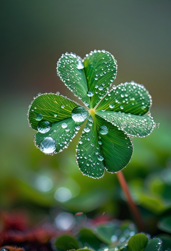 水珠映四叶草