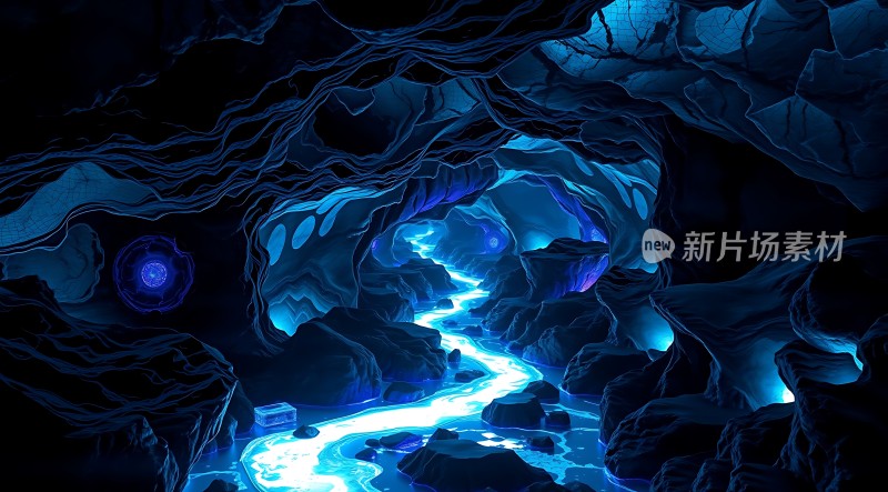 神秘洞穴中的蓝色光芒