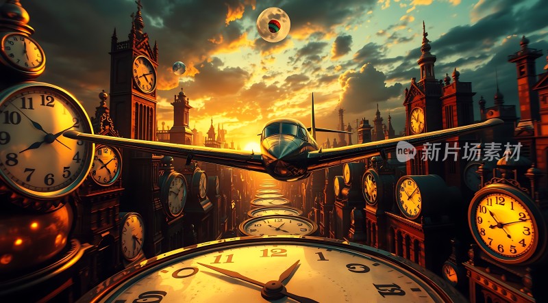 穿越时空之旅钟楼与飞机的奇幻之旅