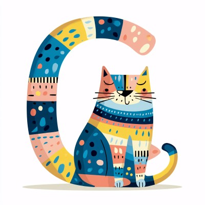 彩色图案猫咪插画