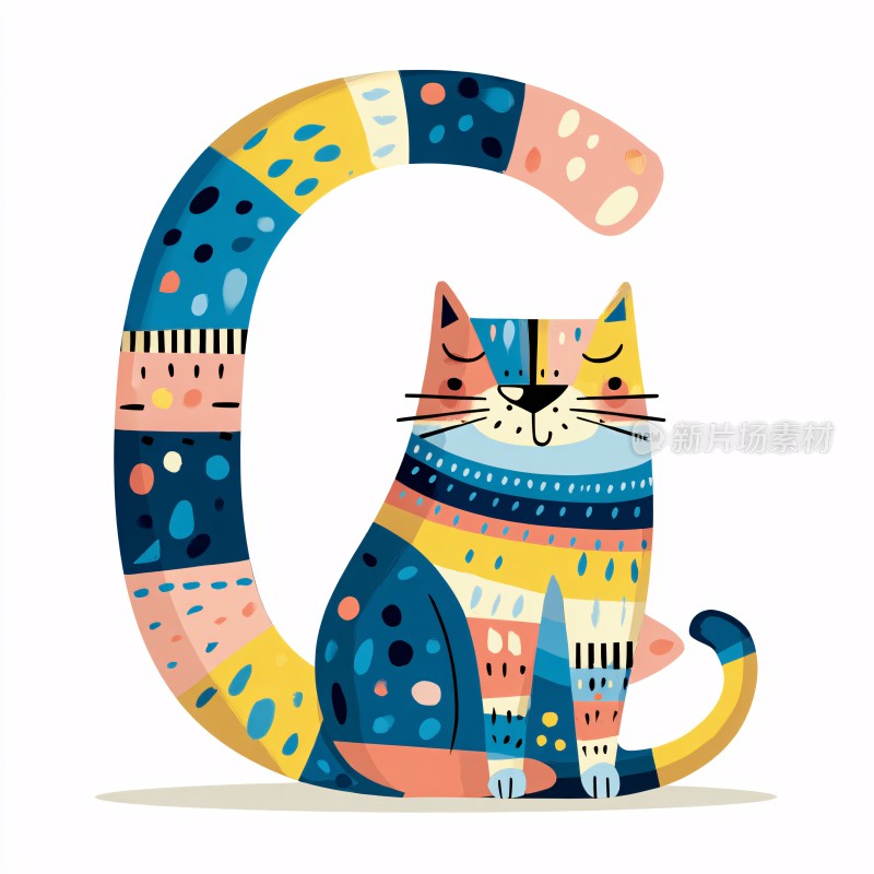 彩色图案猫咪插画