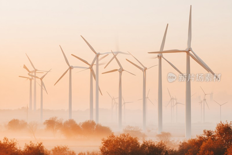 晨曦中的风力发电机组
