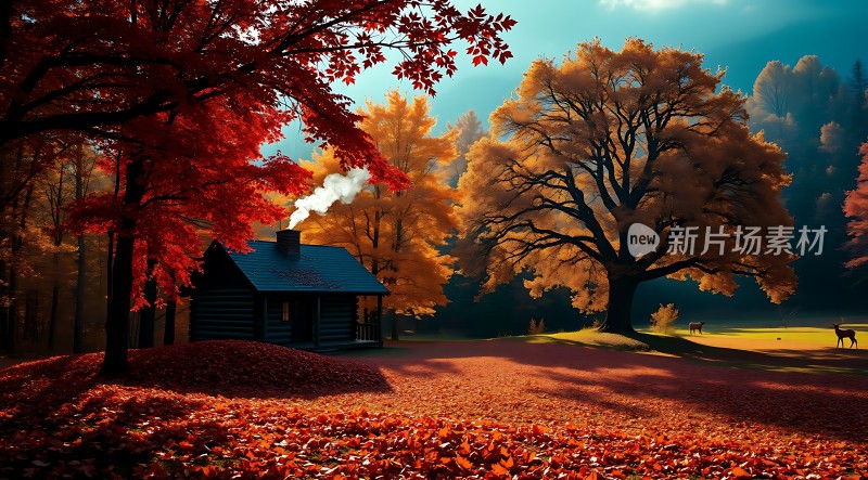 秋日暖阳下的温馨小屋