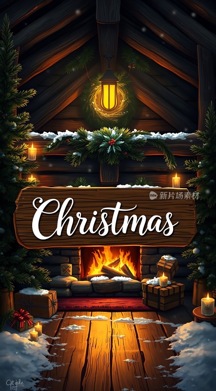 圣诞温馨小屋木门欢迎光临