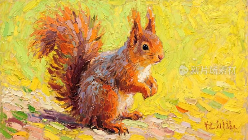 松鼠油画插画