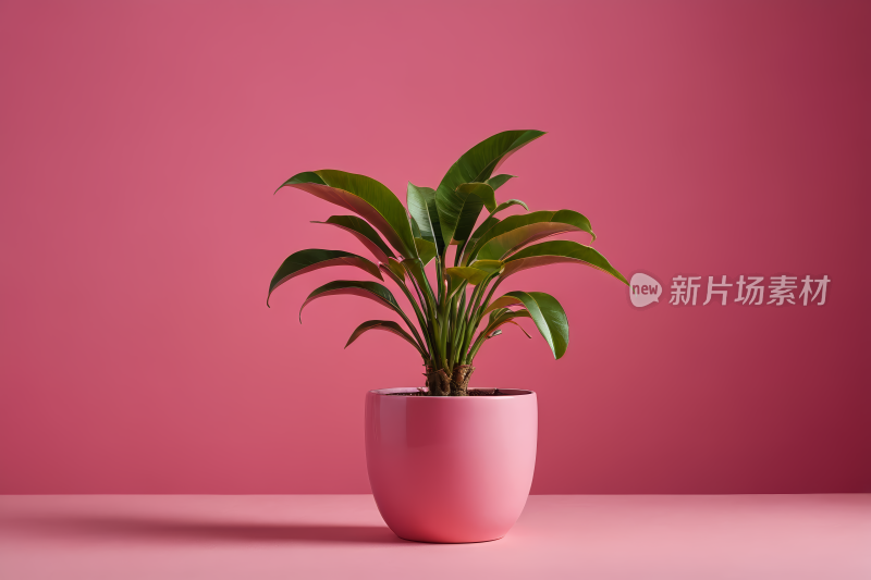 桌子上粉红色花盆中植物特写高清图片