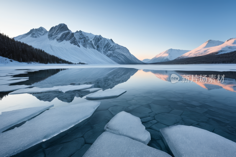 山倒映在冰湖的水中风光风景图片