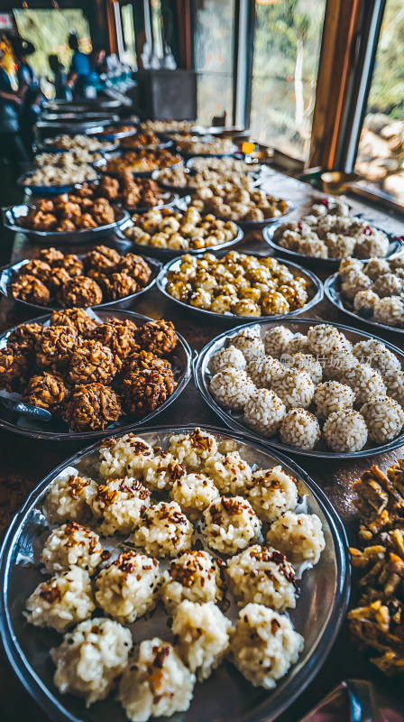 盘子里盛着美味各式饭团