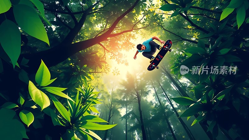 阳光下的滑板少年