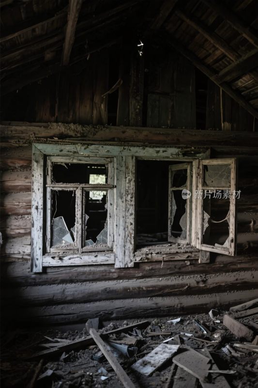 废弃木屋破损老窗