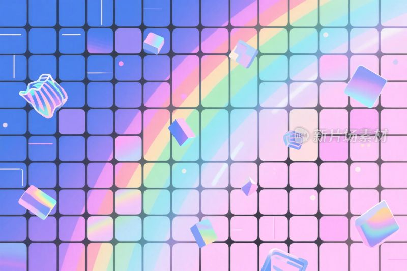 彩虹渐变网格方块插画