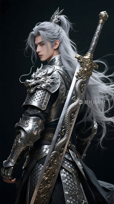 银发战士龙纹铠甲威风凛凛