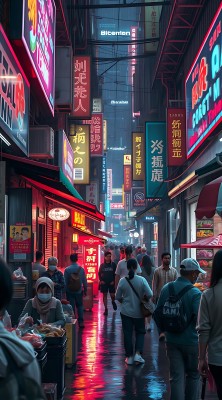 霓虹闪烁夜市繁华人间烟火气浓烈