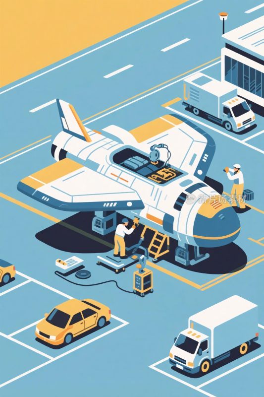 机场地面服务等距插画