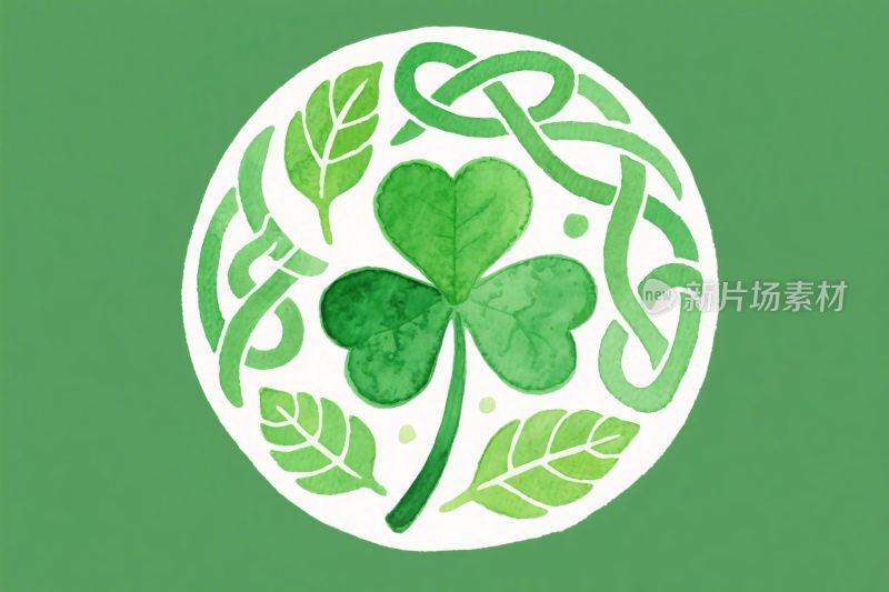 水彩三叶草凯尔特结插画