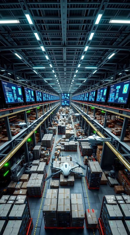 智能仓库未来物流中心的全景展示