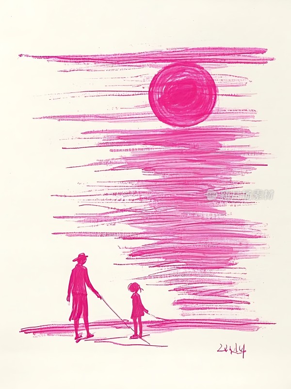 父女共赏日落时分