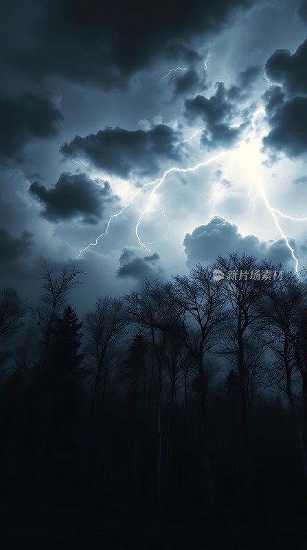 雷雨夜森林闪电