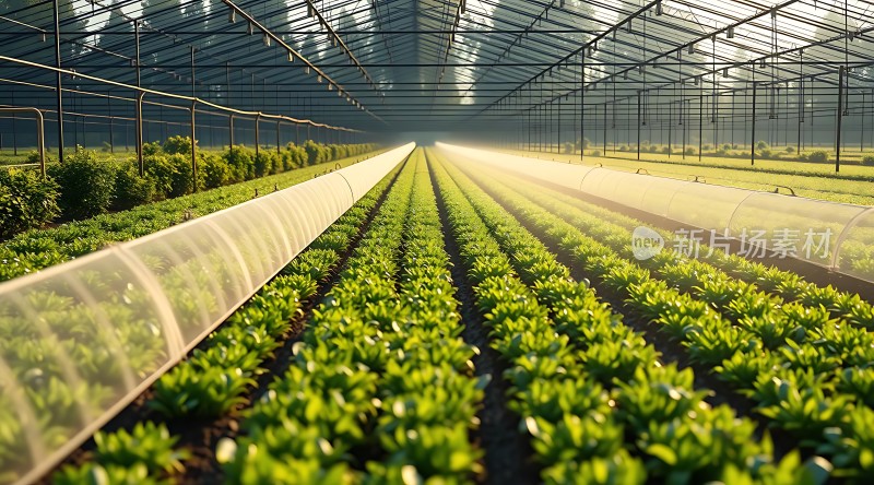 阳光下的绿色大棚蔬菜种植基地