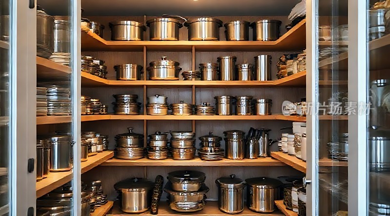 厨房储物柜里的锅具大集合