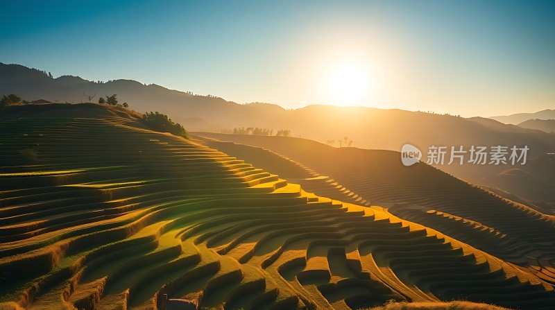 梯田晨曦阳光洒满大地