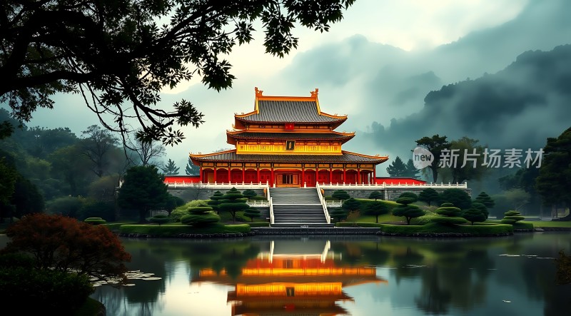 湖畔古建筑映照美景