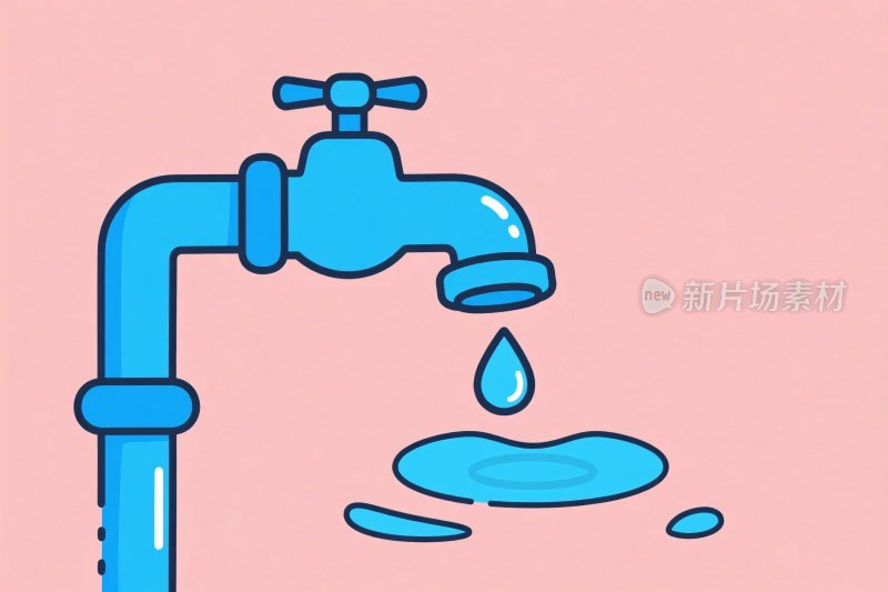 蓝色水龙头滴水插画