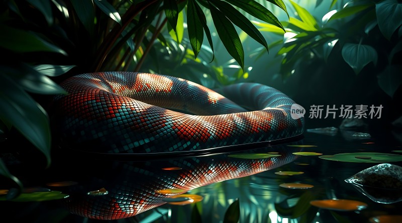 神秘蛇影映水间