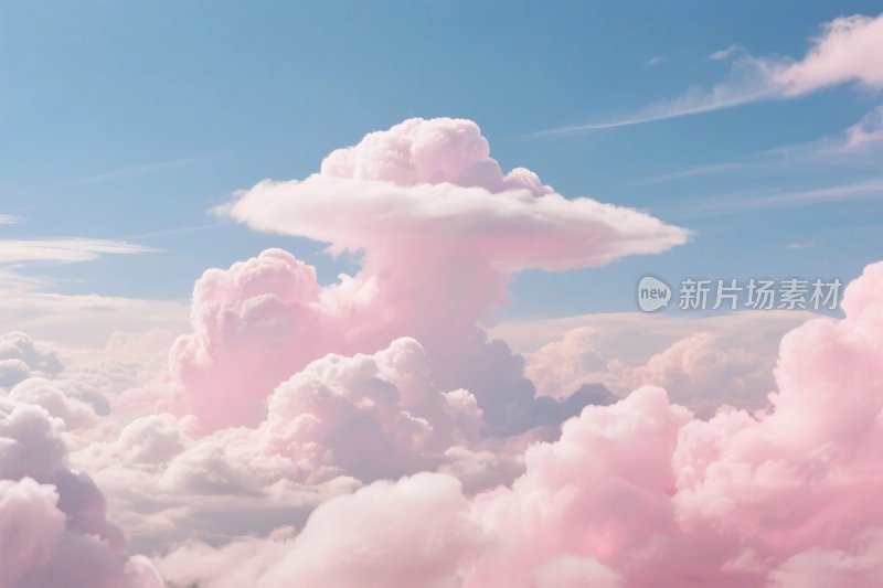 梦幻粉色云朵与蓝天
