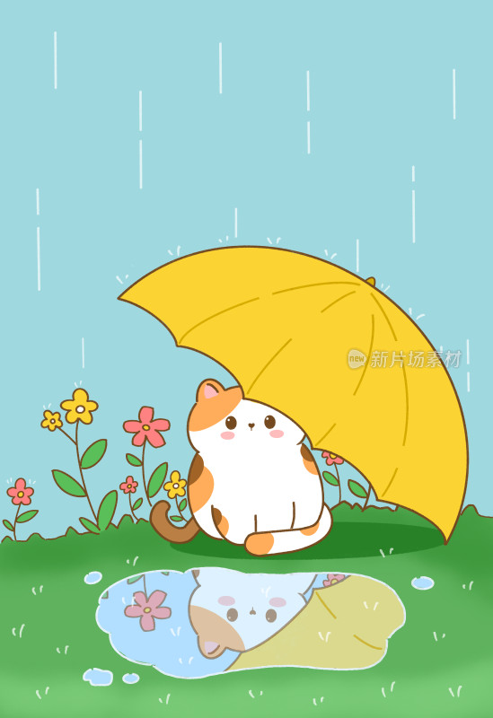 雨中伞下小猫