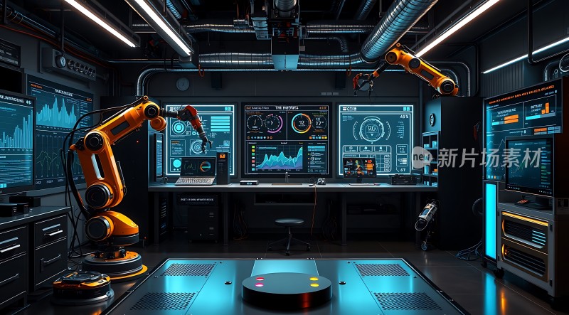 科技实验室智能机器人与数据监控中心
