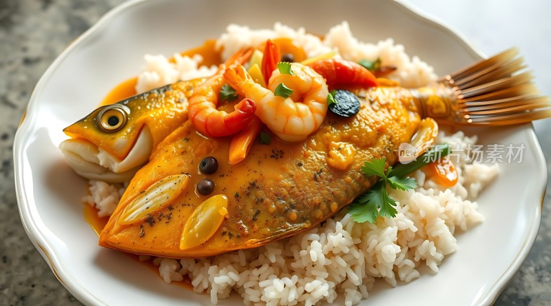 香辣鱼虾盖浇饭