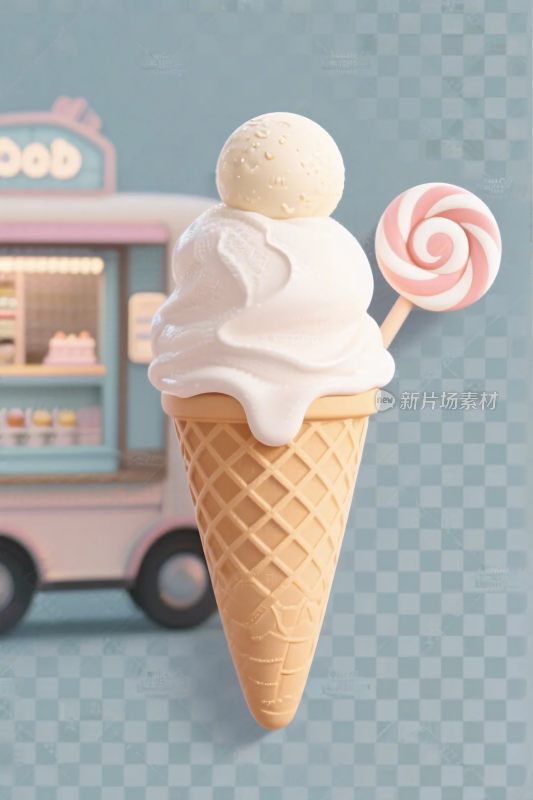 甜美冰淇淋甜筒插画