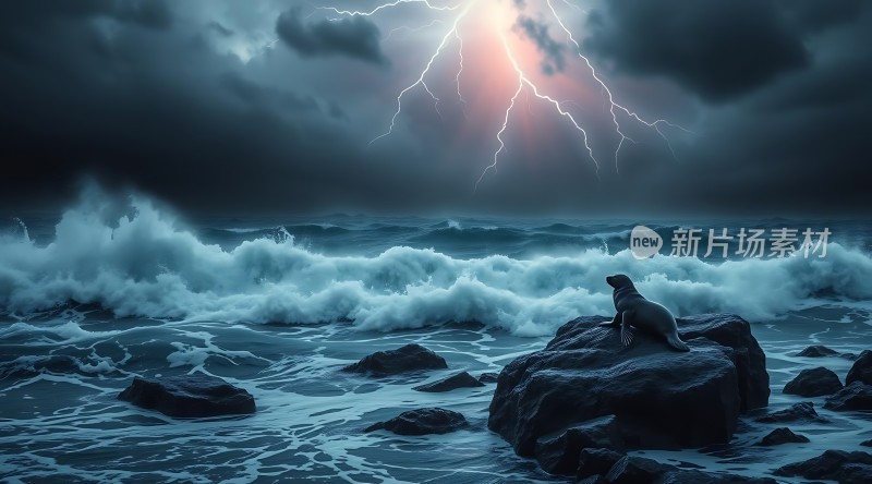 海豹望向闪电风暴