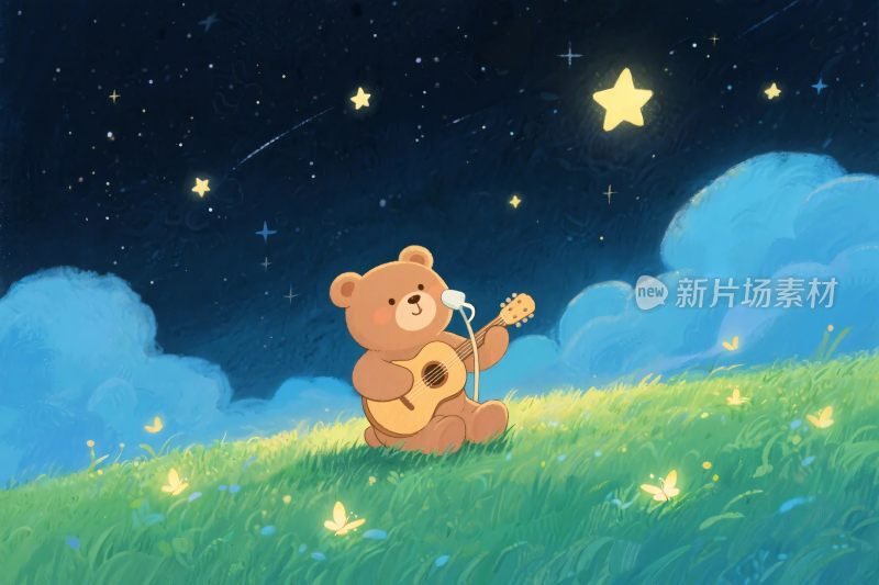 小熊弹吉他插画
