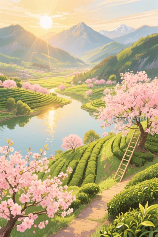 山水田园风景插画