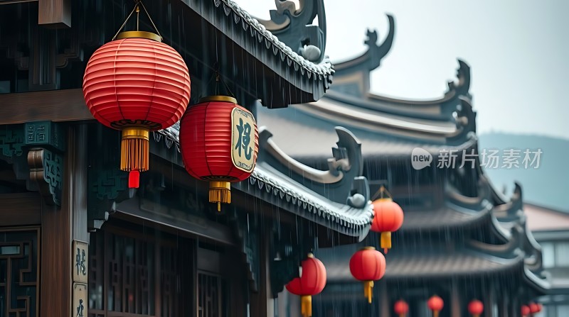 古风建筑红灯笼