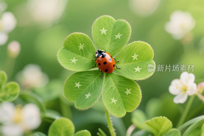 瓢虫栖四叶草插画