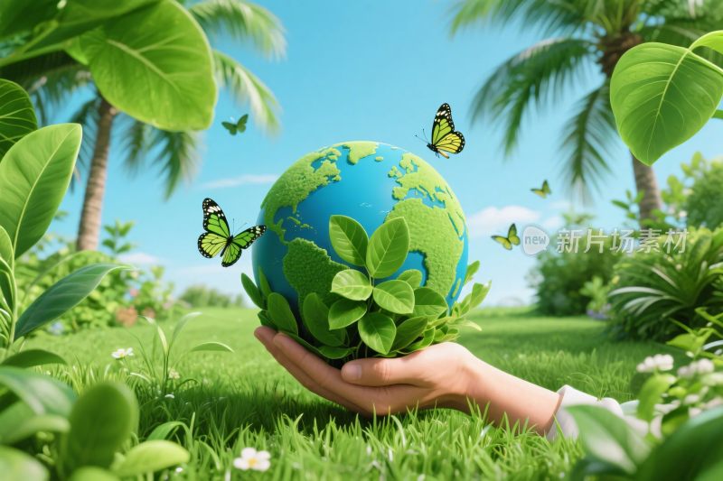 手托地球环保插画