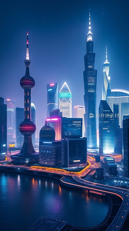 上海夜景东方明珠与摩天大楼的璀璨之夜