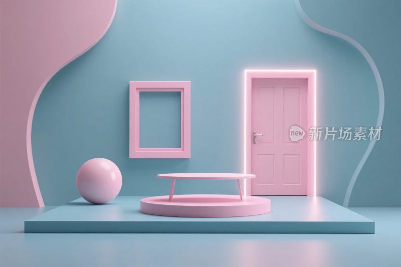 梦幻粉色场景插画