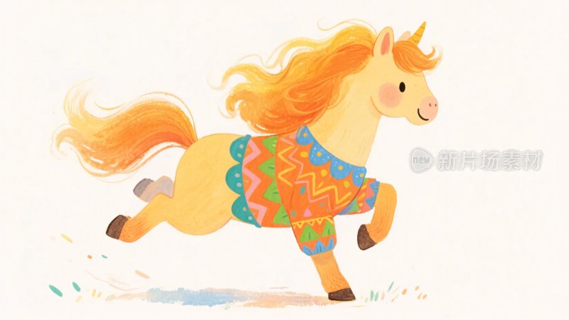 奔跑的彩色小马插画