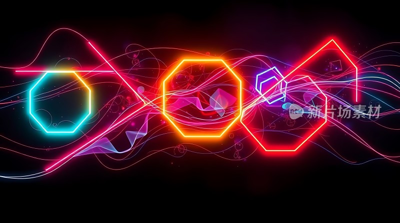霓虹六边形色彩交织的未来世界