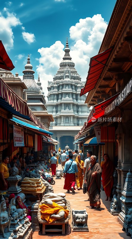 印度寺庙街景传统与现代交融的宗教圣地